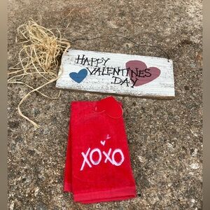 Valentine's Day Holiday Bundle: Hand Towel and Hanging Wall/ Door Decor